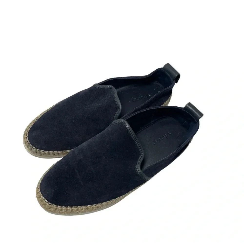 Vince Blair Womens 7.5 Navy Suede Espadrille Mules Slip On Loafers Flats